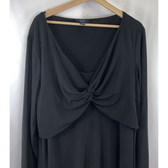 Chaps Classic Midi 3/4 Sleeve V Neck Twist Front Black Party Dress Woman's 1X - Picture 2 of 15